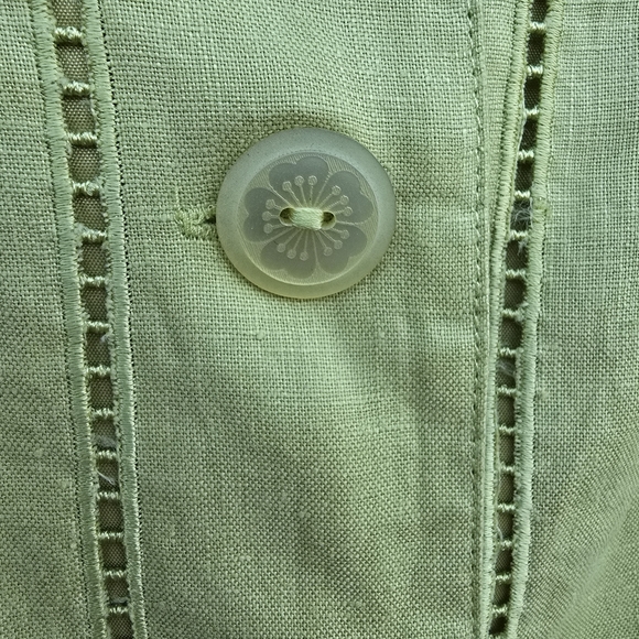 JSong Collection Linen Citron Womens Shirt Embroidered Floral Cold Shoulder S 12 - Picture 4 of 13